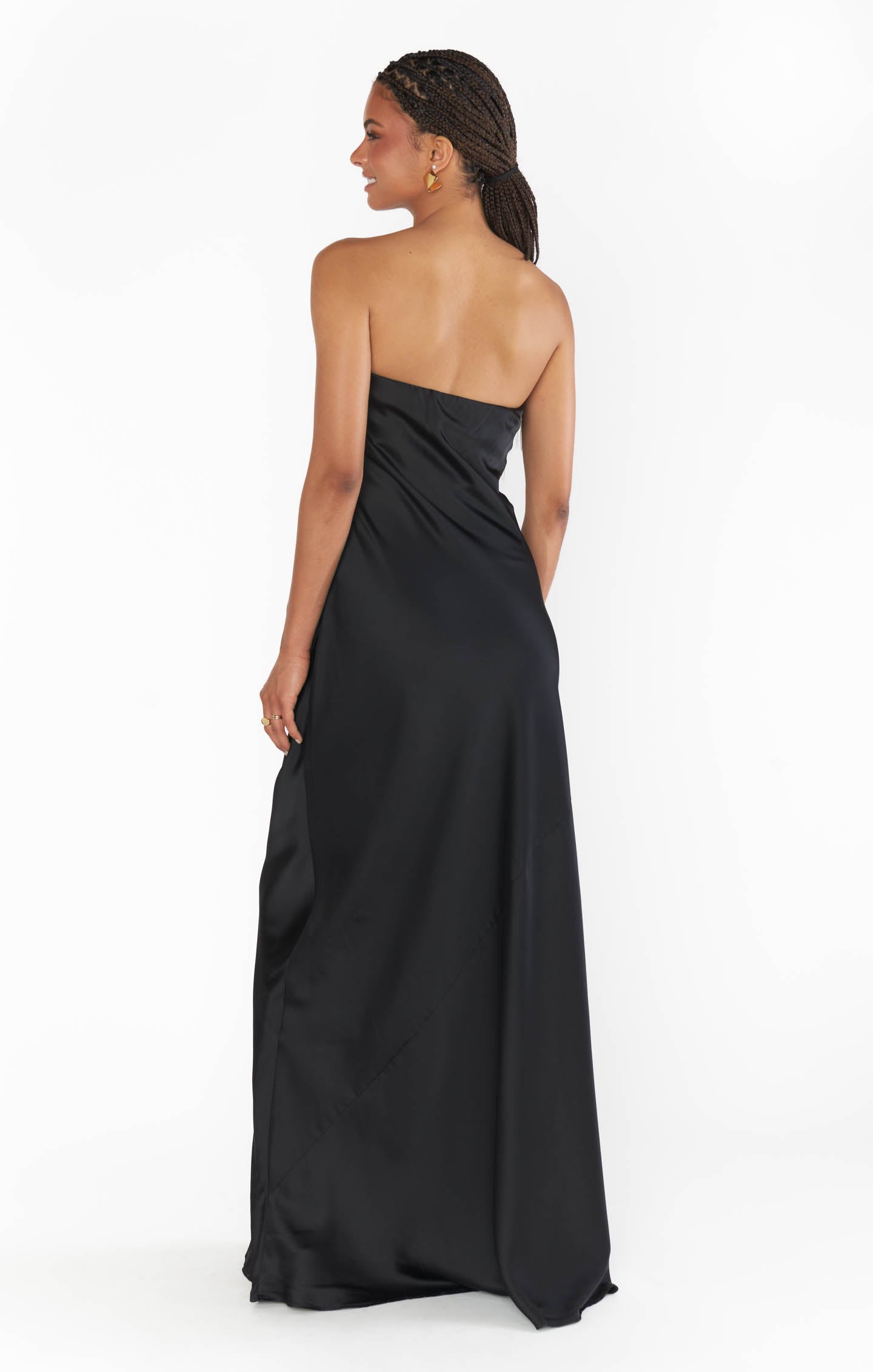 black satin strapless dress